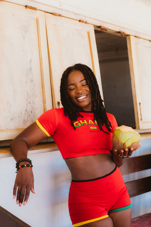 THE RED 'GHANA GIRL' ESSENTIAL (CROP TOP + SHORTS SET)