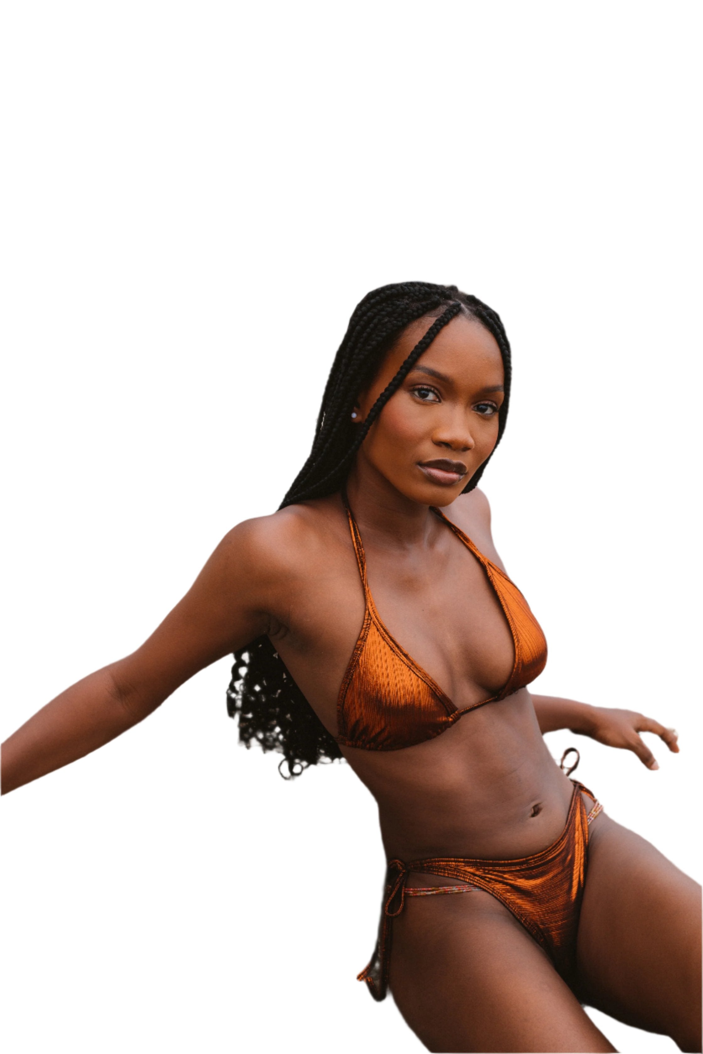 Vibrant custom metallic copper bikini – bold, size-inclusive design for a perfect summer beach look