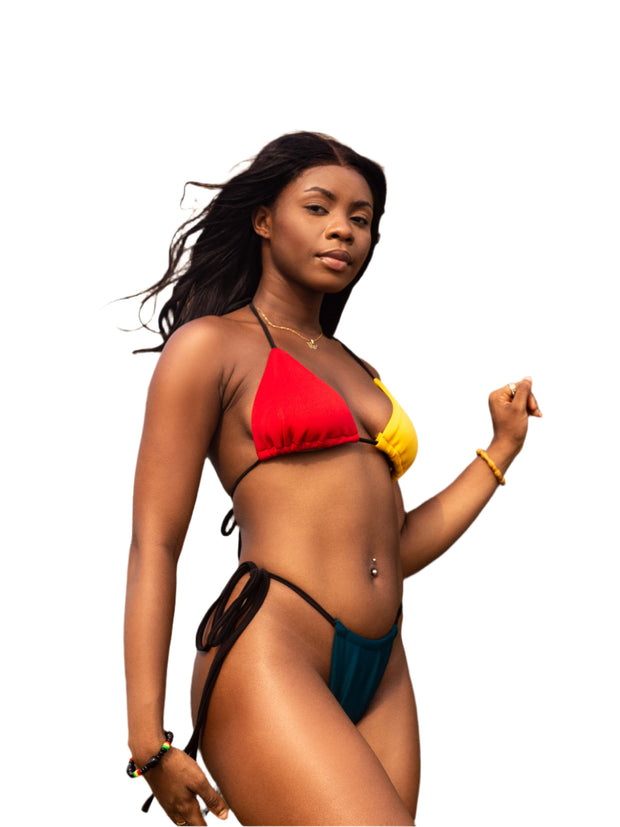 Custom size-inclusive ghana bikini with long adjustable strings – perfect for all body types